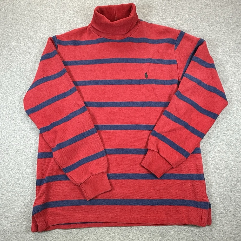 Vintage Polo Ralph Lauren Turtleneck Shirt Red Blue Stripe Medium USA 90s